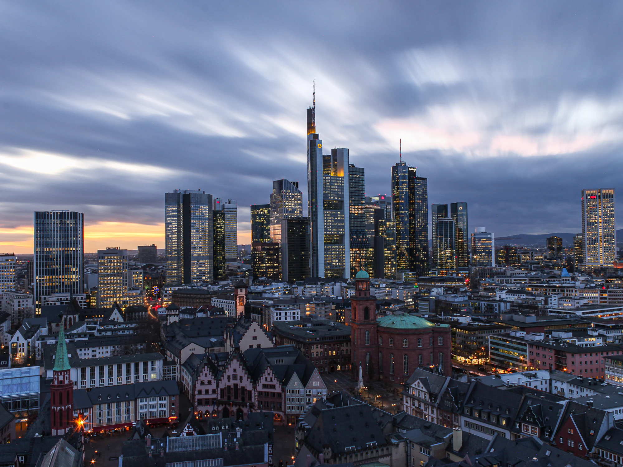 Frankfurt am Main skyline at dusk