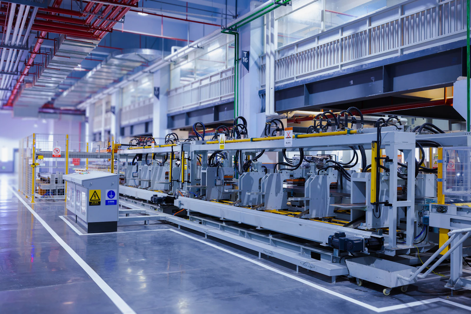 Modern automated production line in a clean factory hall