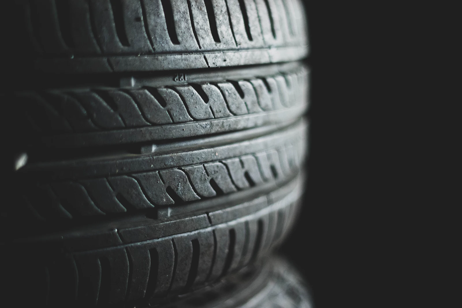 Close-up of stacked tyre treads